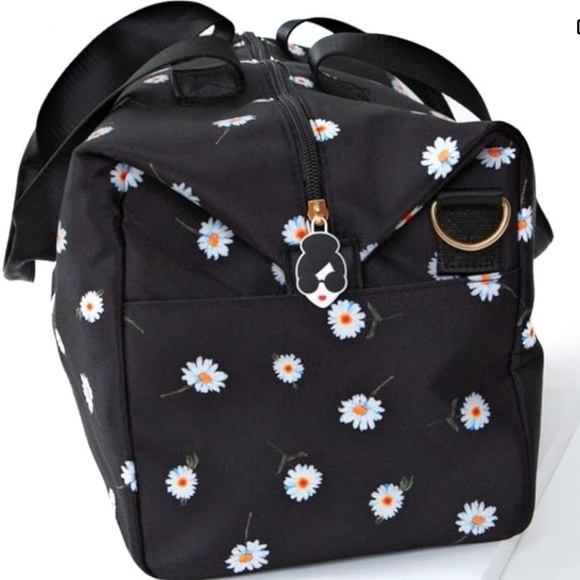 New Alice + Olivia Black Daisy Print Duffle Weekender Bag Tote by Stacey Bendet - Picture 3 of 9